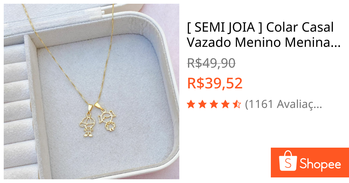 [ SEMI JOIA ] Colar Casal Vazado Menino Menina Filhos Banho Ouro 18k Presente Cordão Dia das Mães Acessórios Femininos
