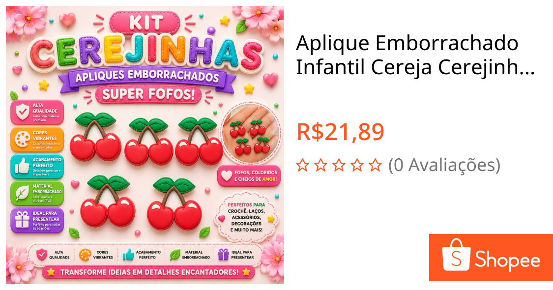 Aplique Emborrachado Infantil Cereja Cerejinhas Fofas Laços Tiaras Prendedores Artesanato DIY