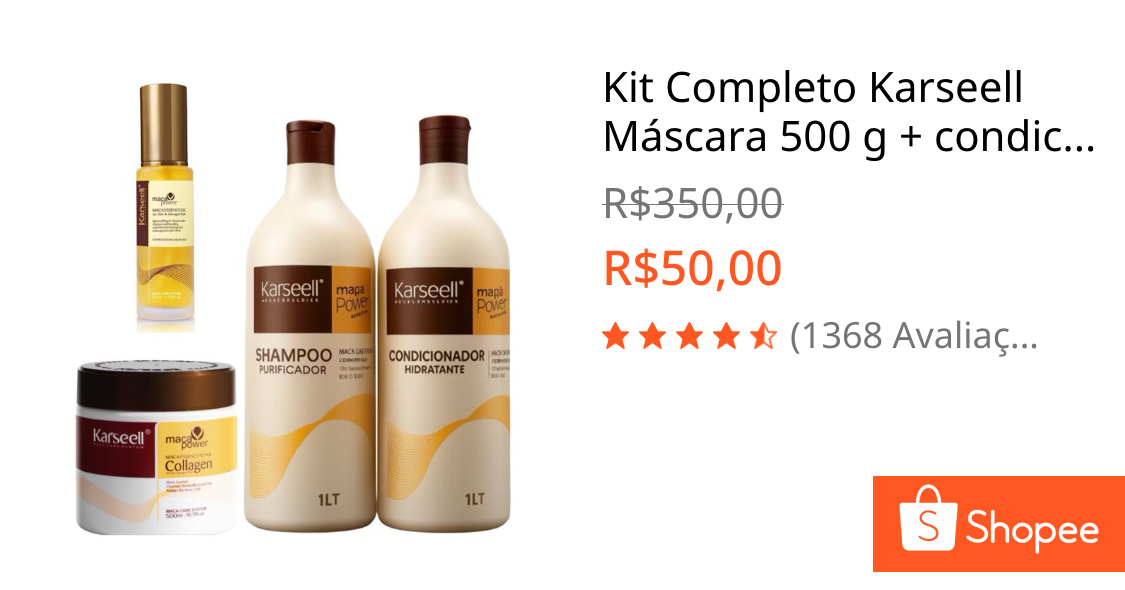 Kit Completo Karseell Máscara 500 g + condicionador 1L + Shampoo 1L + Óleo karseell P 50ml