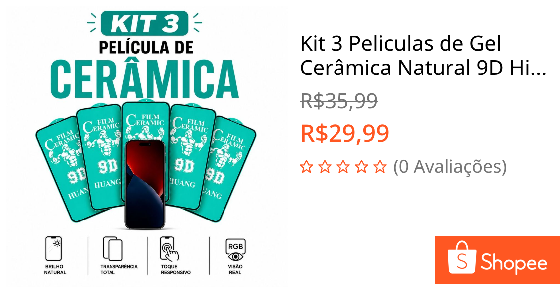 Kit 3 Peliculas de Gel Cerâmica Natural 9D Hidrogel Flexivel iPhone 11 12 13 14 15 16 Plus Pro Max