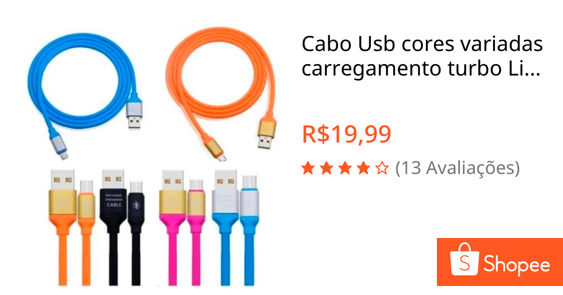Cabo Usb cores variadas carregamento turbo Lightning