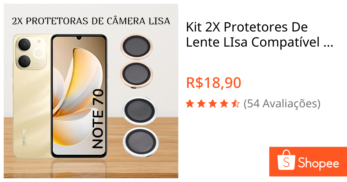 Kit 2X Protetores De Lente LIsa Compatível Para O Note 70