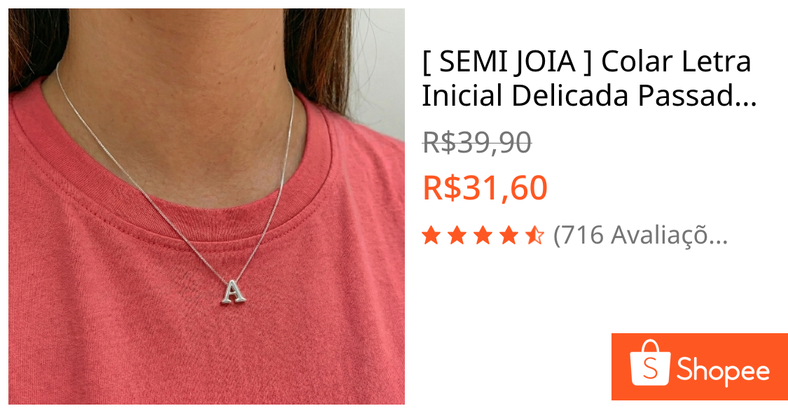 [ SEMI JOIA ] Colar Letra Inicial Delicada Passador 45cm Cordão Banho Ouro 18k Acessórios Femininos