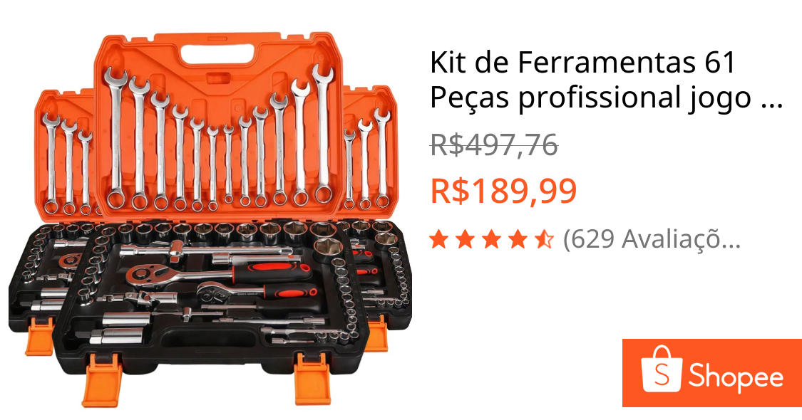 Kit de Ferramentas 61 Peças profissional jogo chave combinada soquetes e catraca grande