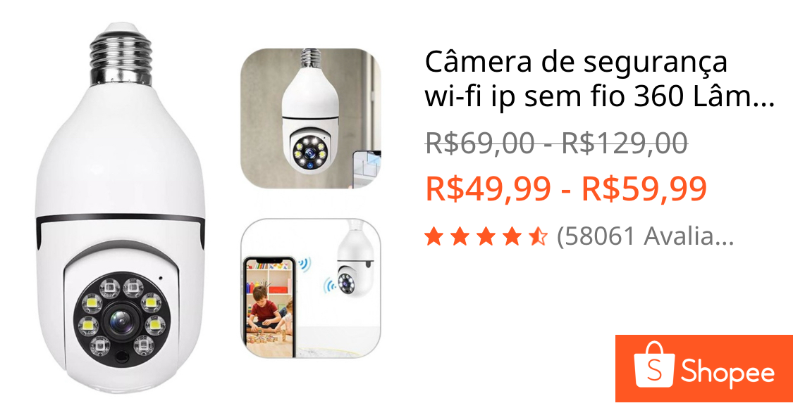 Câmera de segurança wi-fi ip sem fio 360 Lâmpada aplicativo yoosee icsee ptz full HD visão noturna 8177 - bivolt