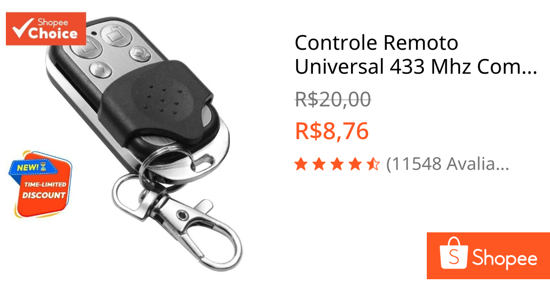 Controle Remoto Universal 433 Mhz Compatível Com Porta De Garagem 4 Botões