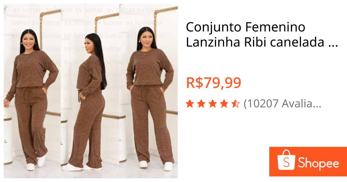 Conjunto Femenino Lanzinha Ribi canelada 2 Peças Blusa e Pantalona plus size