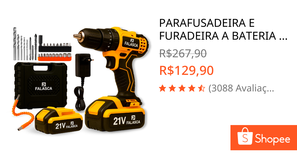 PARAFUSADEIRA E FURADEIRA A BATERIA PF21B2 21V COM DUAS BATERIAS F02 4979 – FALASCA