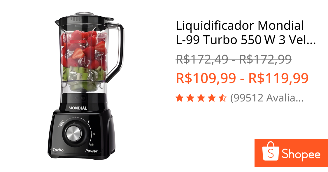 Liquidificador Mondial L‑99 Turbo 550 W 3 Velocidades