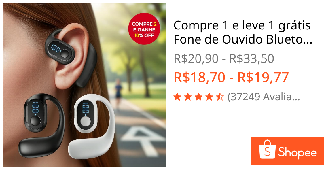 Compre 1 e leve 1 grátis Fone de Ouvido Bluetooth Sem Fio Mono à Prova d'Água com Microfone e Longa Duração de Bateria