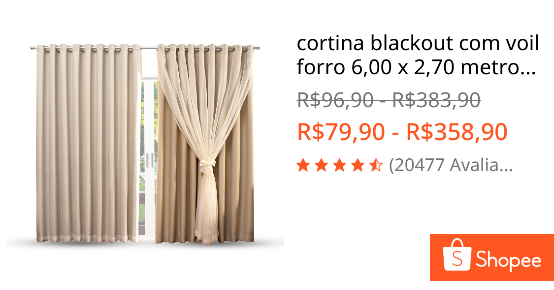 Foto de cortina blackout com voil forro 6,00 x 2,70 metros para quarto sala e decoração casa blecaute
