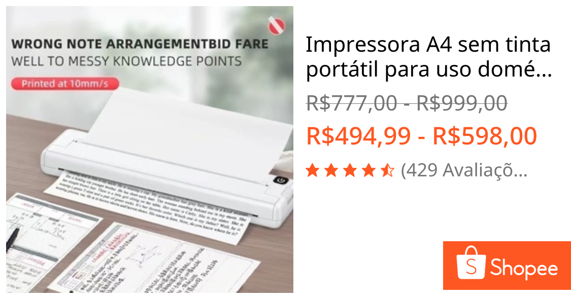Impressora A4 sem tinta portátil para uso doméstico pequena impressora de papel de teste mini sensível a erros térmicos | Shopee Brasil