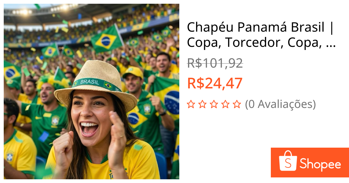Chapéu Panamá Brasil | Copa, Torcedor, Copa, Seleção, Palha, Verde, Jogos