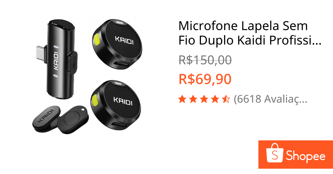 Microfone Lapela Sem Fio Duplo Kaidi Profissional Portátil Imã Redondo Anti Ruído Tipo C iPhone Gravação Celular