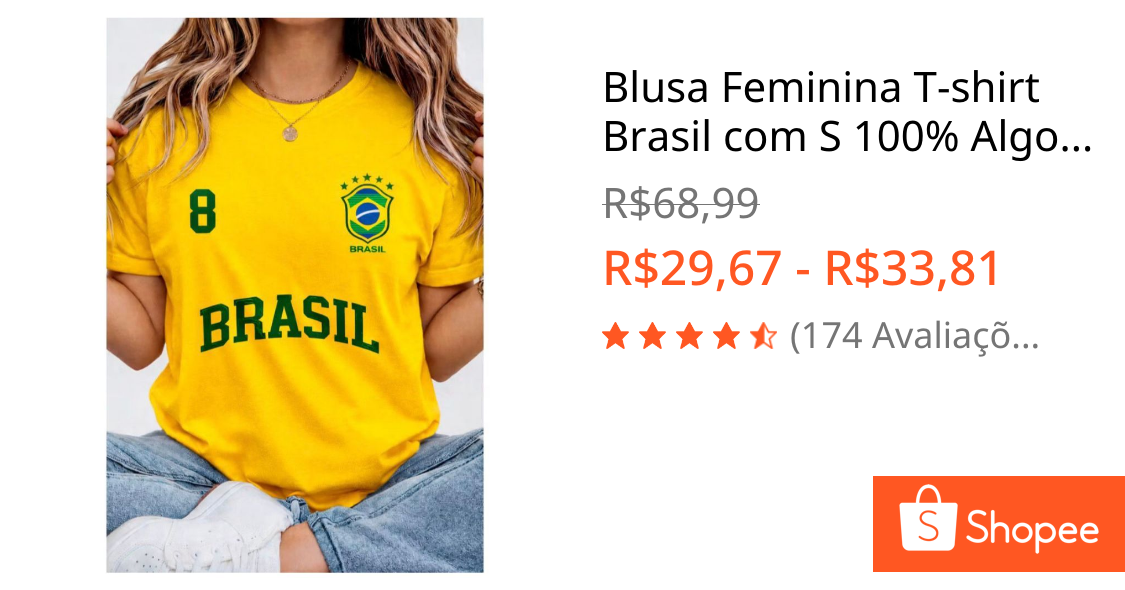 Blusa Feminina T-shirt Brasil com S 100% Algodão Premium Envio Imediato