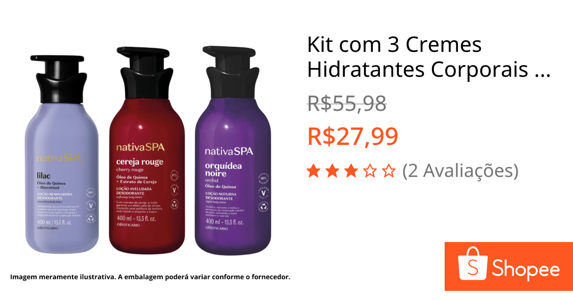 Kit com 3 Cremes Hidratantes Corporais Nativa Spa – 400ml Cada