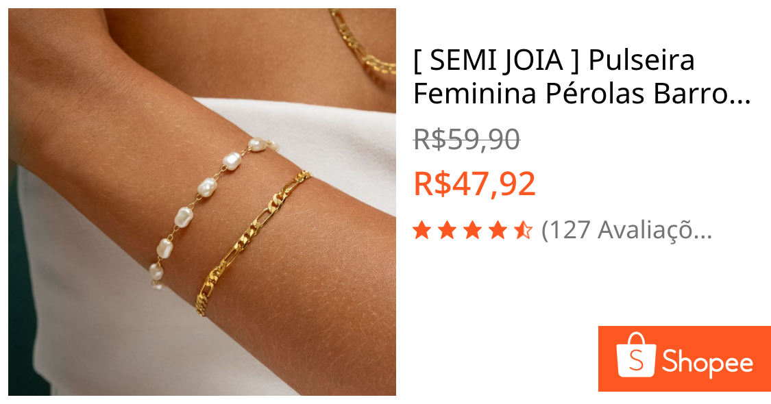 [ SEMI JOIA ] Pulseira Feminina Pérolas Barrocas Delicada Banhado a Ouro 18k Alto Padrão