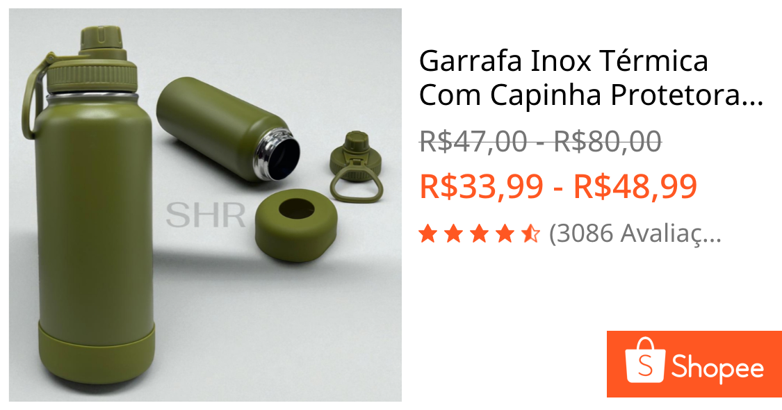 Garrafa Inox Térmica Com Capinha Protetora De Silicone Antiderrapante 1000ML