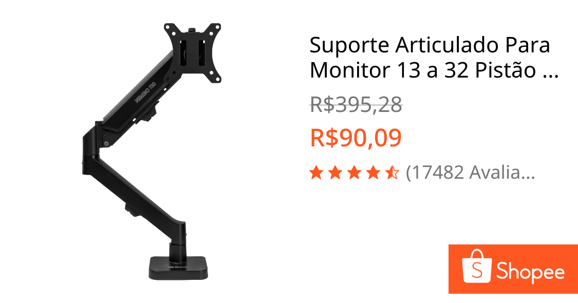 Suporte Articulado Para Monitor 13 a 32 Pistão a Gás Ajustável Zinnia Nimbo 110 Preto