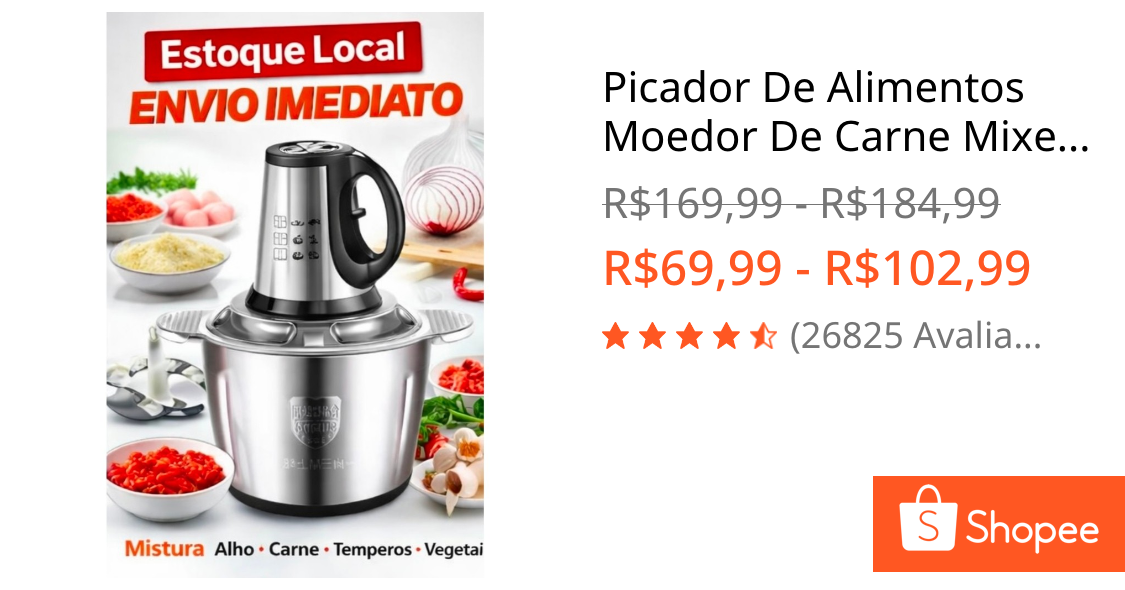 Picador De Alimentos Moedor De Carne Mixer Elétrica Processador Cozinha Casa Alho - 110v-220v
