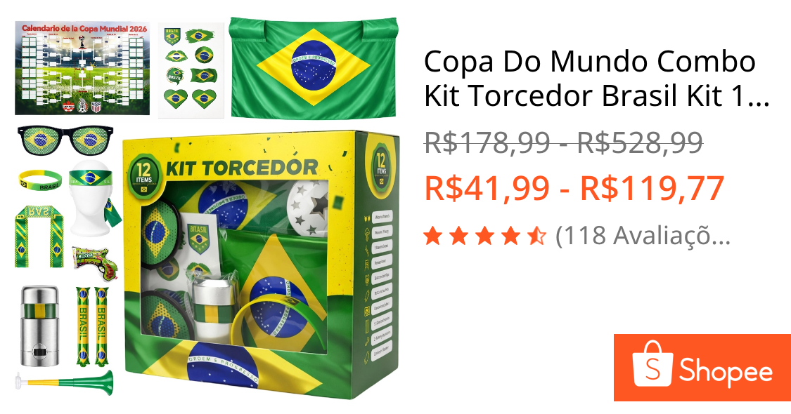 Copa Do Mundo Combo Kit Torcedor Brasil Kit 12 peças  Bandeira  Para Copa 2026  Adesivo Trompete Pintura Facial