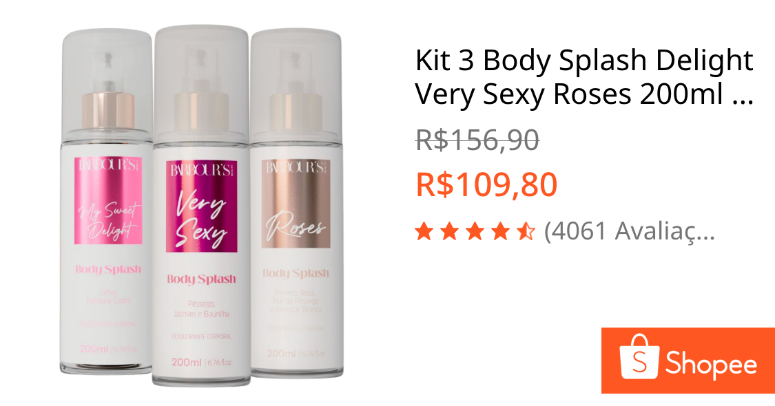 Kit 3 Body Splash Delight Very Sexy Roses 200ml Barbours