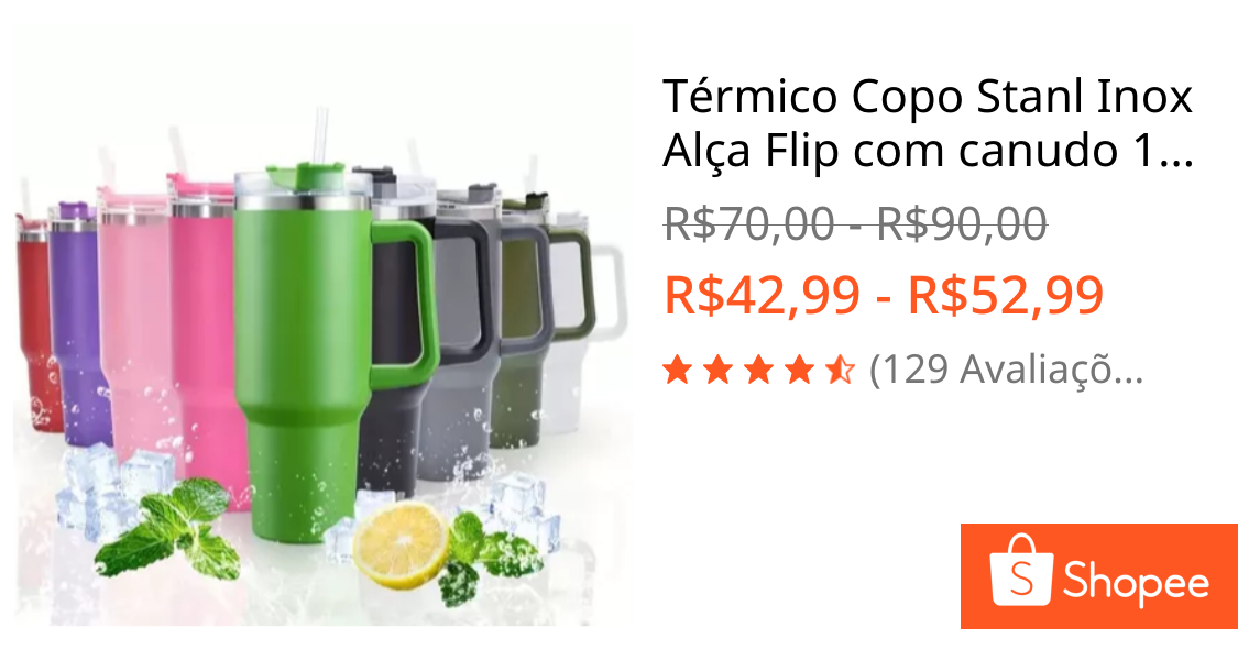 Térmico Copo Stanl Inox Alça Flip com canudo 1200ml