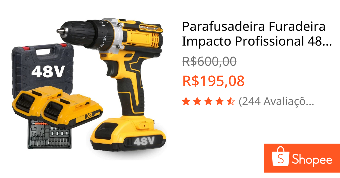 Parafusadeira Furadeira Impacto Profissional 48v 2 Baterias
