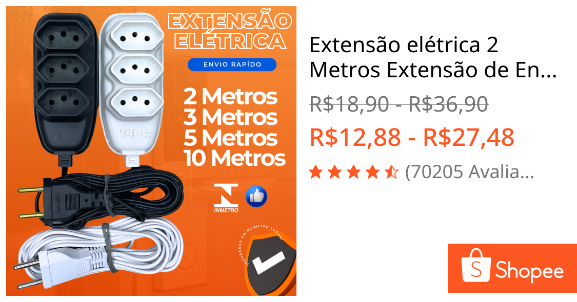 Extensão elétrica 2 Metros Extensão de Energia 3 Tomadas com 3 metros 5 metros 10 metros
