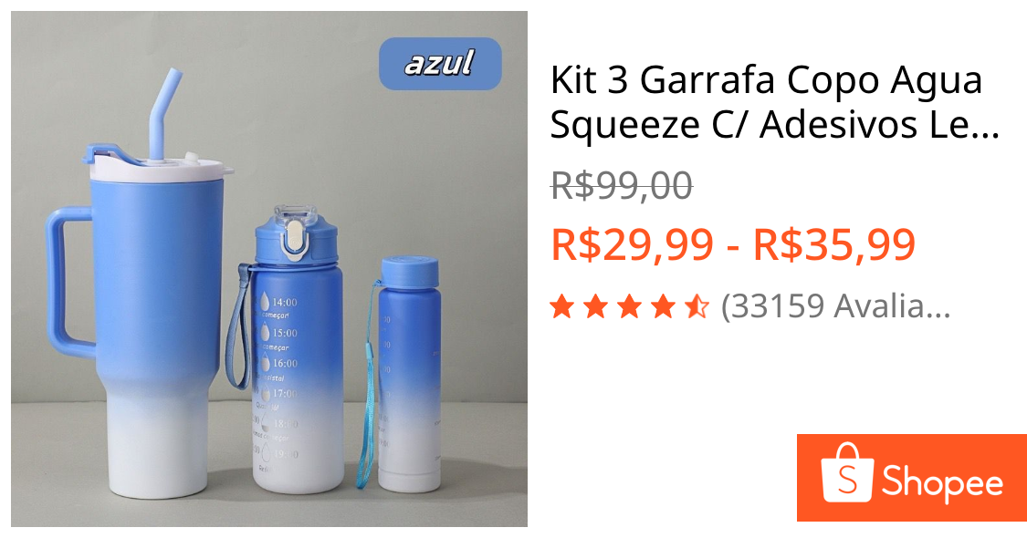 Kit 3 Garrafa Copo Agua Squeeze C/ Adesivos Lembretes beber Agua Tendencia NOVA