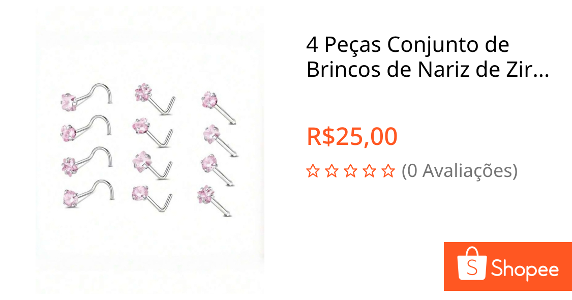 4 Peças Conjunto de Brincos de Nariz de Zircônia em Aço Inoxidável, Piercing de Nariz Anel com cores sortidas