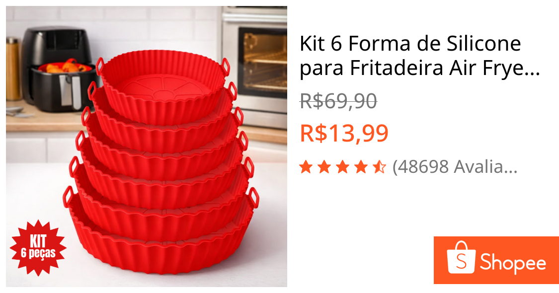 Kit 6 Forma de Silicone para Fritadeira Air Fryer com Alça Antiaderente Cozinha