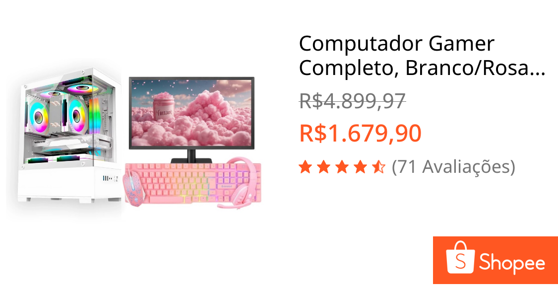 Foto de Computador Gamer Completo, Branco/Rosa, Teclado, Mouse, Fone de ouvido - Roblox/Free fire