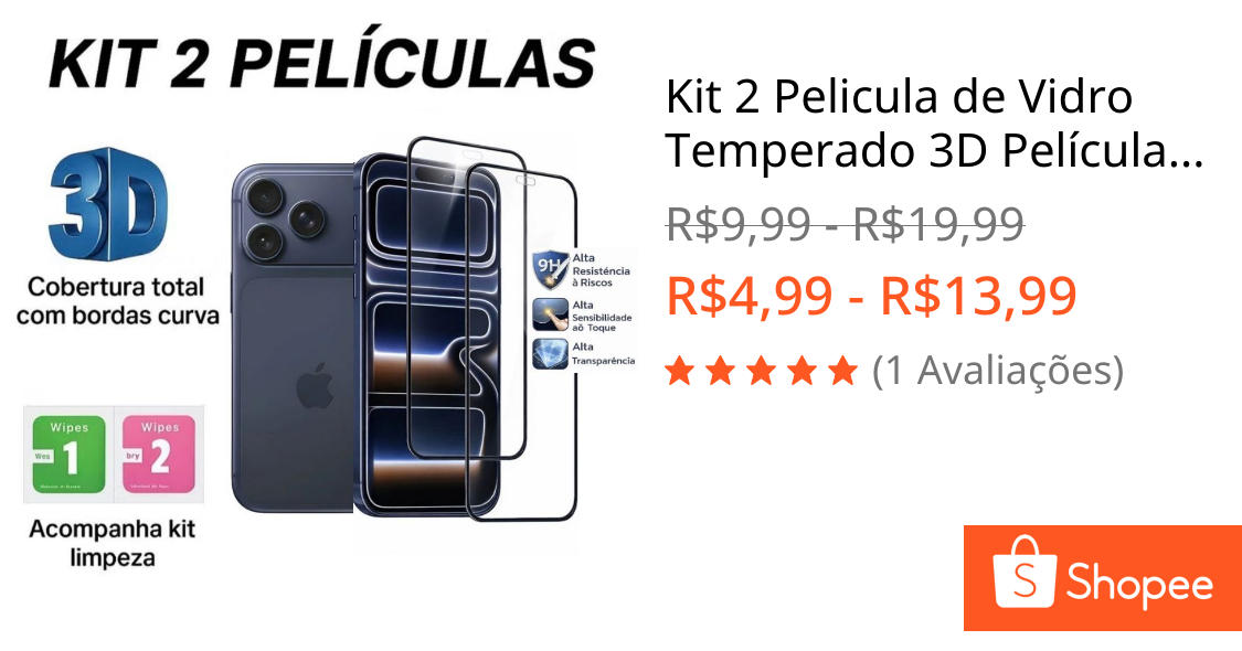 Kit 2 Pelicula de Vidro Temperado 3D Película Iphone 17 Air Pro Max Plus