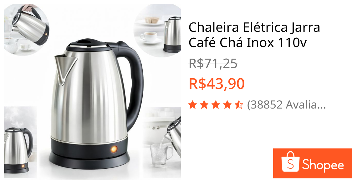 Chaleira Elétrica Jarra Café Chá Inox 110v