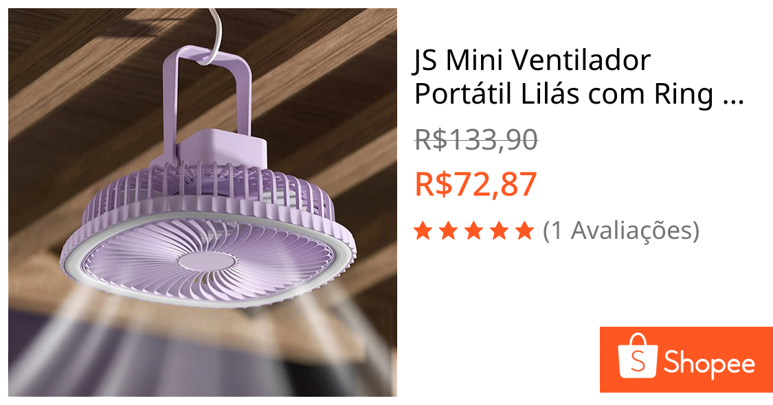 JS Mini Ventilador Portátil Lilás com Ring Light