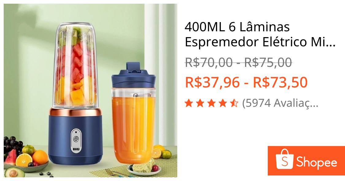 400ML 6 Lâminas Espremedor Elétrico Mini Liquidificador Portátil De Suco De Alimentos Misturador Leite | Shopee Brasil