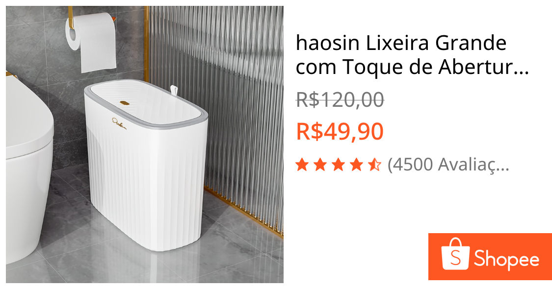 haosin Lixeira Grande com Toque de Abertura por Pressão Click Economiza Espaço Multiuso para Banheiro Cozinha Escritório
