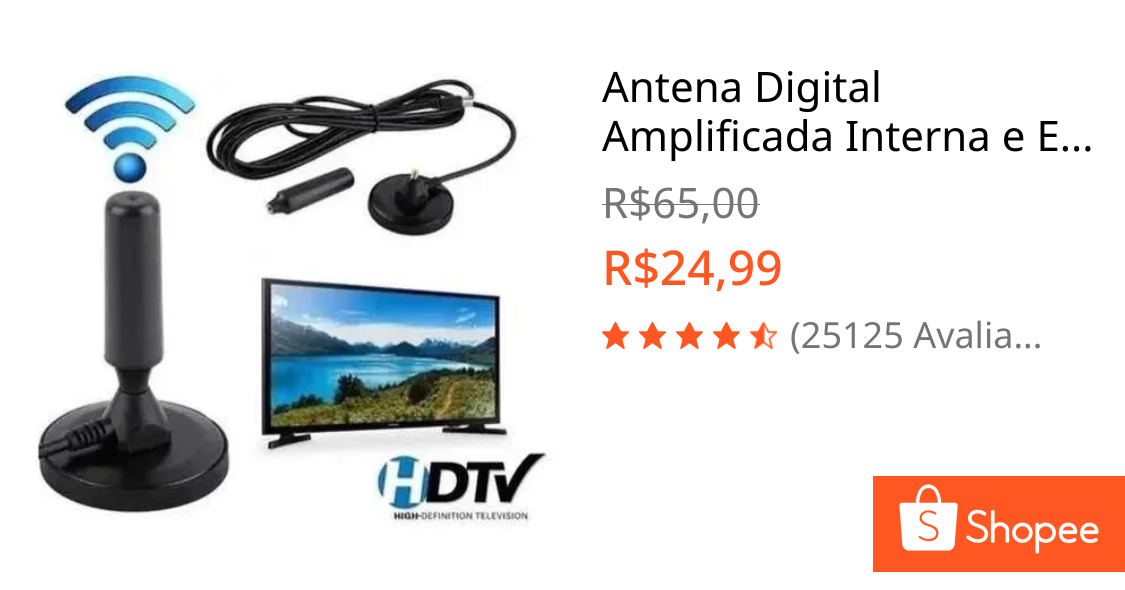 Antena Digital Amplificada Interna e Externa 3-5 Metros Base Imã Prova d'água 4DBI 4K HDTV/UHF/VHF