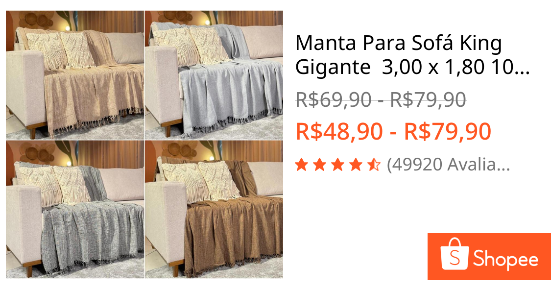 Foto de Manta Para Sofá King Gigante  3,00 x 1,80 100% Algodão Protetor Decoração
