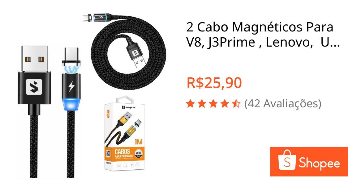 2 Cabo Magnéticos Para V8, J3Prime , Lenovo,  Usb