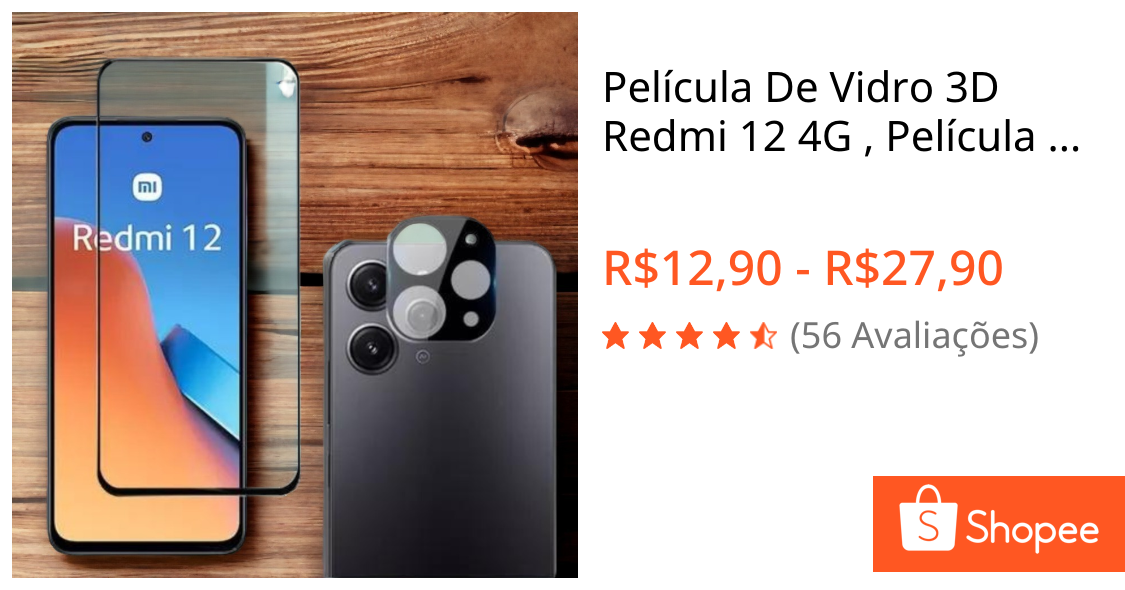 Película De Vidro 3D Redmi 12 4G , Película Câmera e Película Privativa