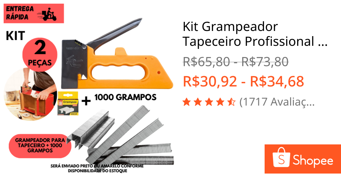 Kit Grampeador Tapeceiro Profissional + 1000 Grampo 8mm para Móveis, Estofados e Decoração | Shopee Brasil