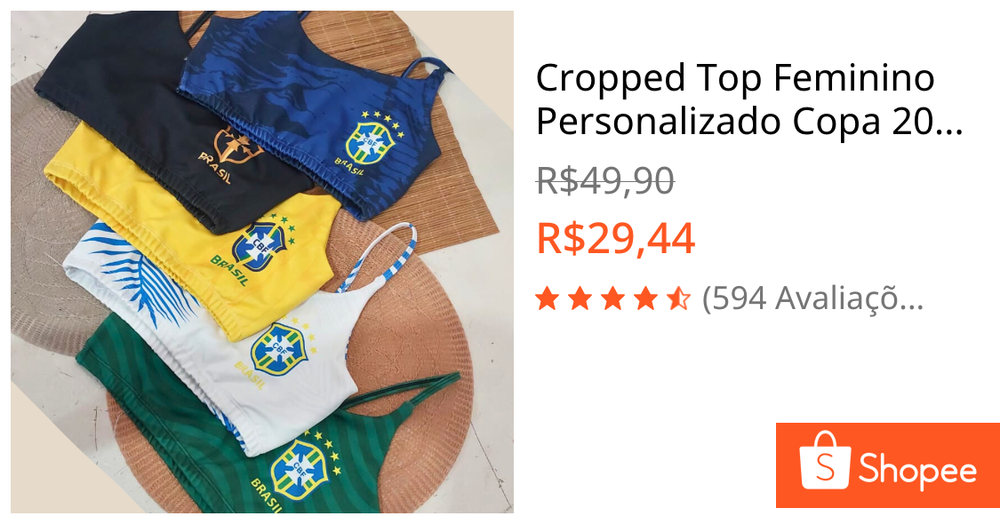 Cropped Top Feminino Personalizado Copa 2026 ESTHER BRAZIL