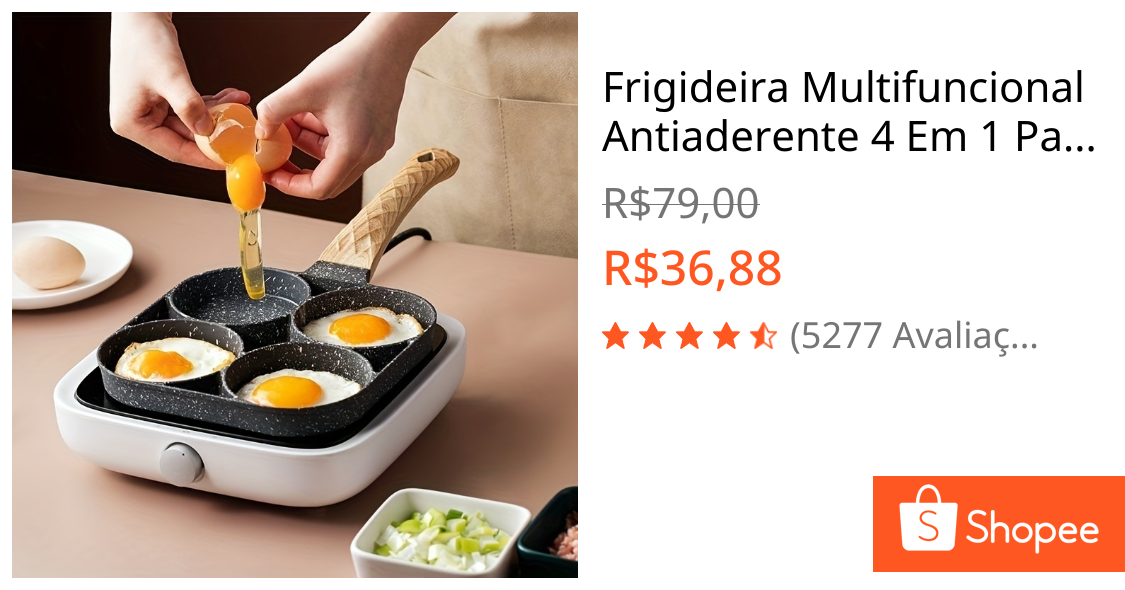 Frigideira Multifuncional Antiaderente 4 Em 1 Para Ovos , Hambúrguer , Omelete , Com Cabo De Madeira