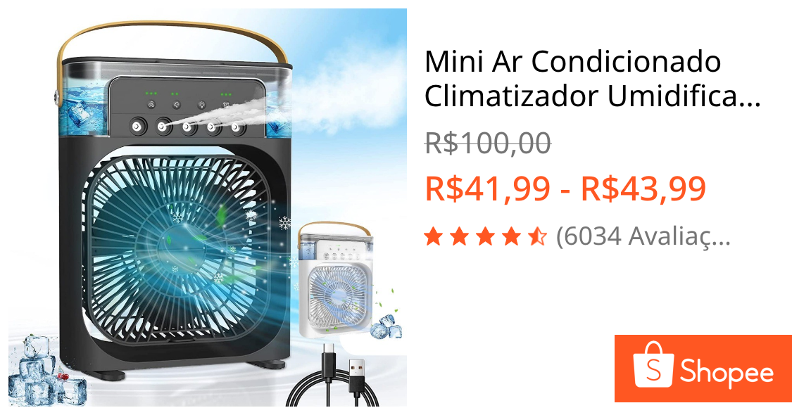 Mini Ar Condicionado Climatizador Umidificador Ventilador Portátil USB Led Quarto Sala Escritório Mesa Reservatório 600m | Shopee Brasil