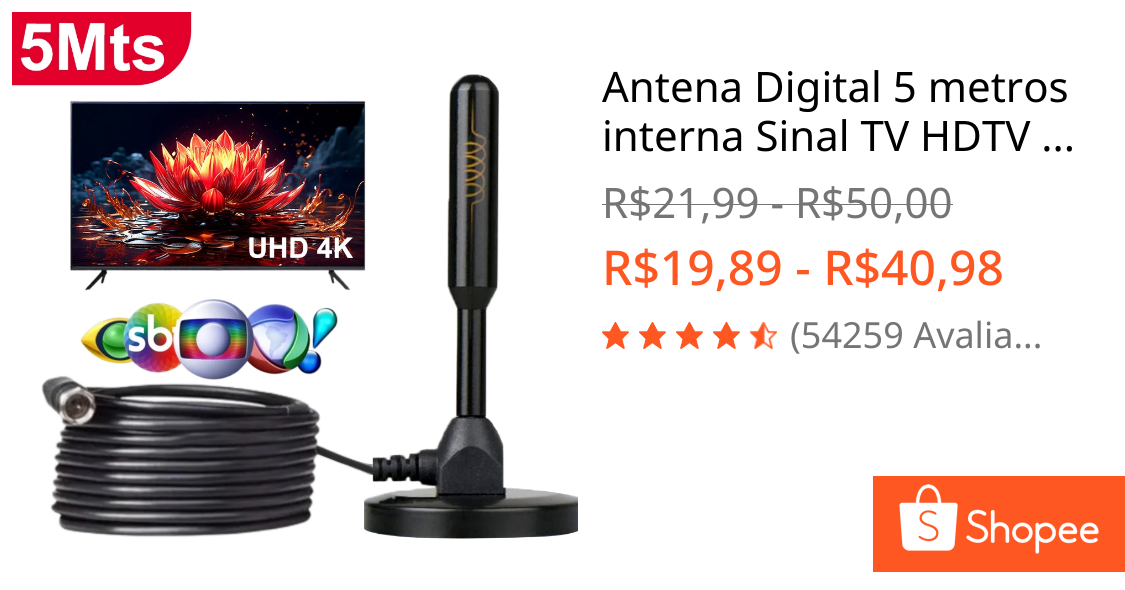 Antena Digital 5 metros interna Sinal TV HDTV Base Imã  Externo a prova d'agua antena digital externa antena de tv