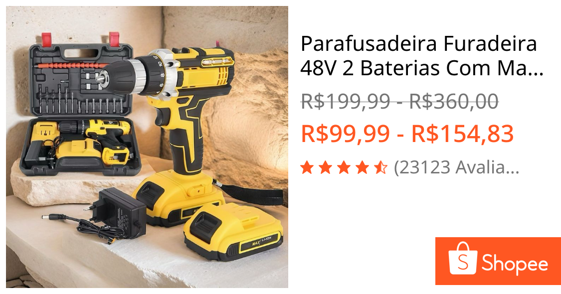 Parafusadeira Furadeira 48V 2 Baterias Com Maleta e Acessórios Completo vipcssa | Shopee Brasil