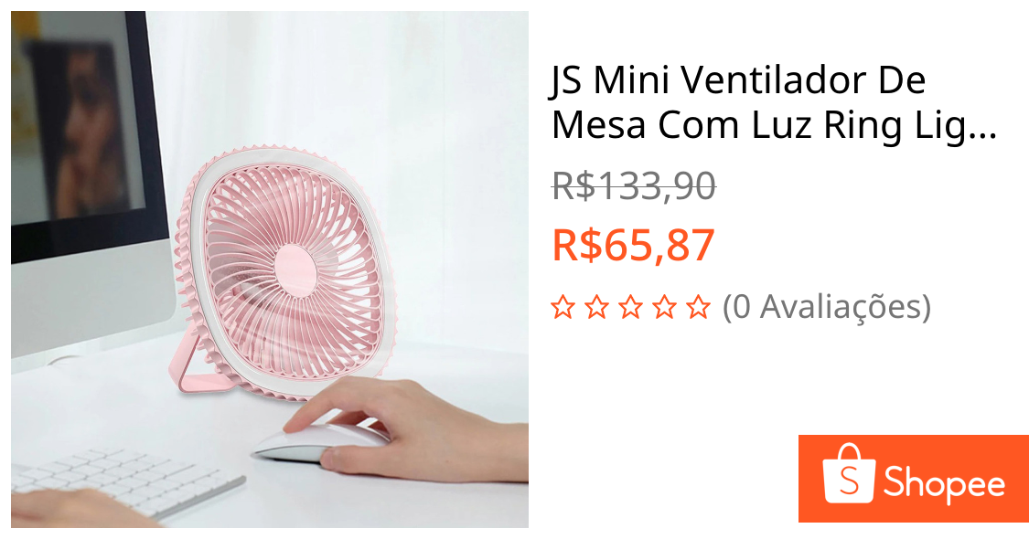 JS Mini Ventilador De Mesa Com Luz Ring Light Portátil Rosa