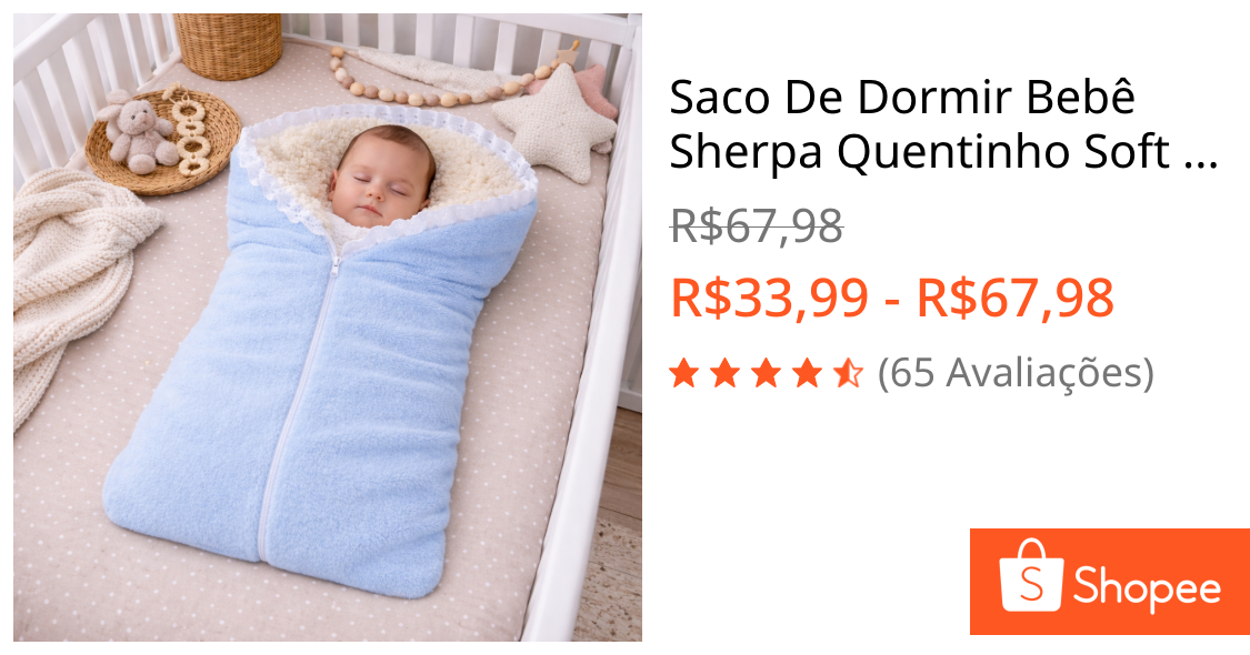 Saco De Dormir Bebê Sherpa Quentinho Soft Fleece Com Zíper | Shopee Brasil